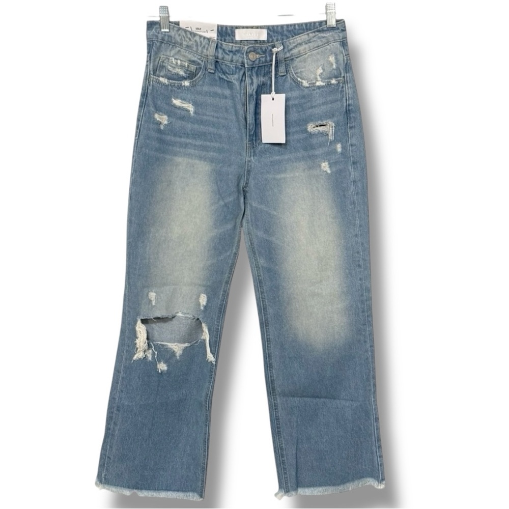 Vervet Leslie 90s Vintage Flare Crop Distressed Light Wash Raw Hem Jeans Size 29